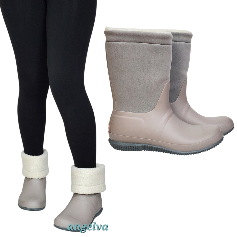 NWT Hunter original insulated roll top sherpa rain boots gray winter outdoor